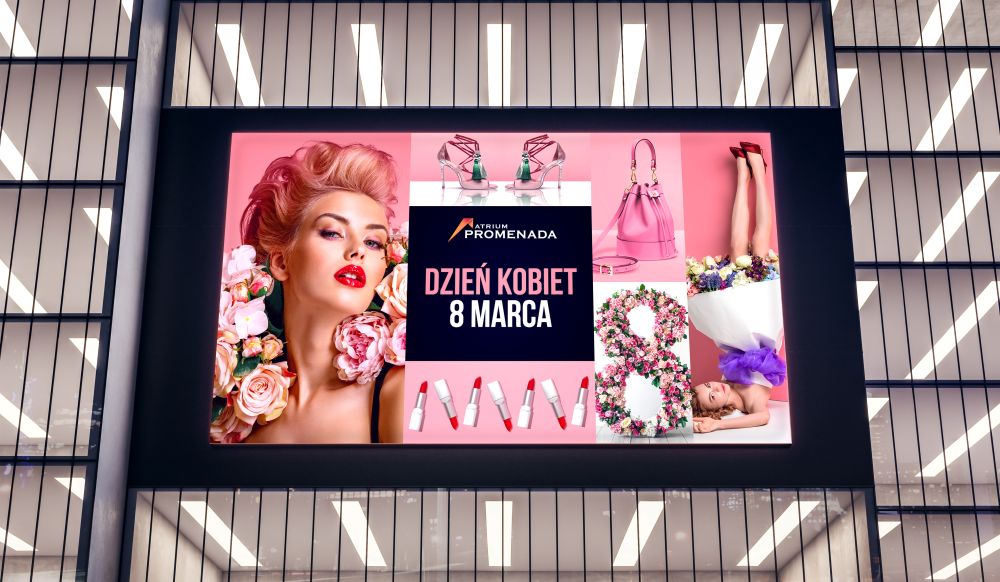 Atrium promenada centrum handlowe dzień kobiet reklama witryna